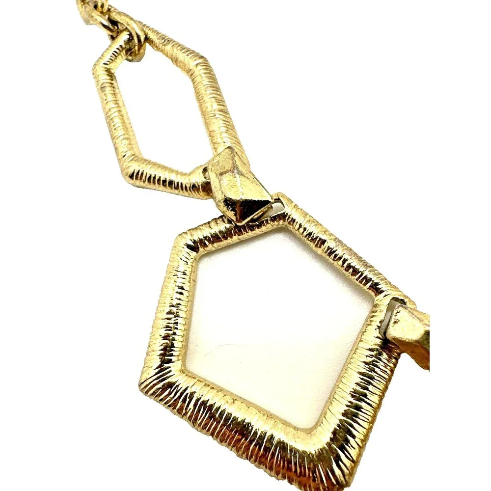 Geometric Link Bib Necklace Textured Gold Tone Modernist Statement 16